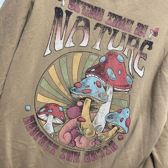 Hollister XS Brown Crewneck Sweatshirt ‘Spend Time in Nature’ Mushrooms - Picture 4 of 8